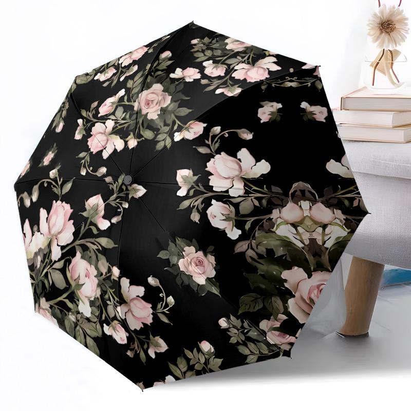 Rainbow Hibiscus Drips Portable Automatic Umbrella with 8-Rib Sturdy Construction Perfect for Outdoor Adventures Compact Folding Umbrella