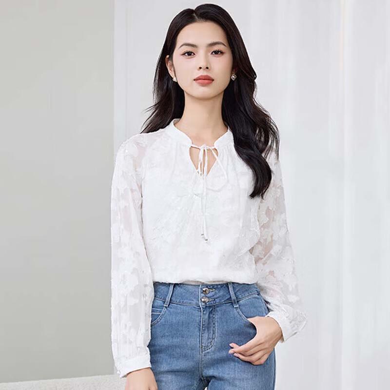 JESSIE French Style Tie-Front Long-Sleeve Blouse M