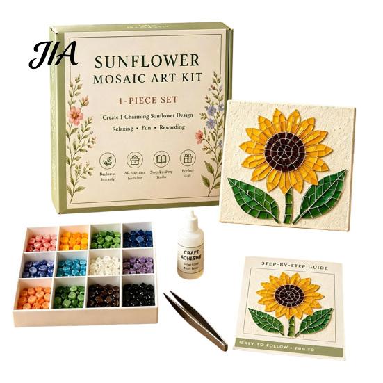 DIY Craft Projects for Adults Sea Glass Mosaic Art Kit, Flower Insect Nature Inspired Sets Kit with Colorful Pieces Beginners, Handmade Wall