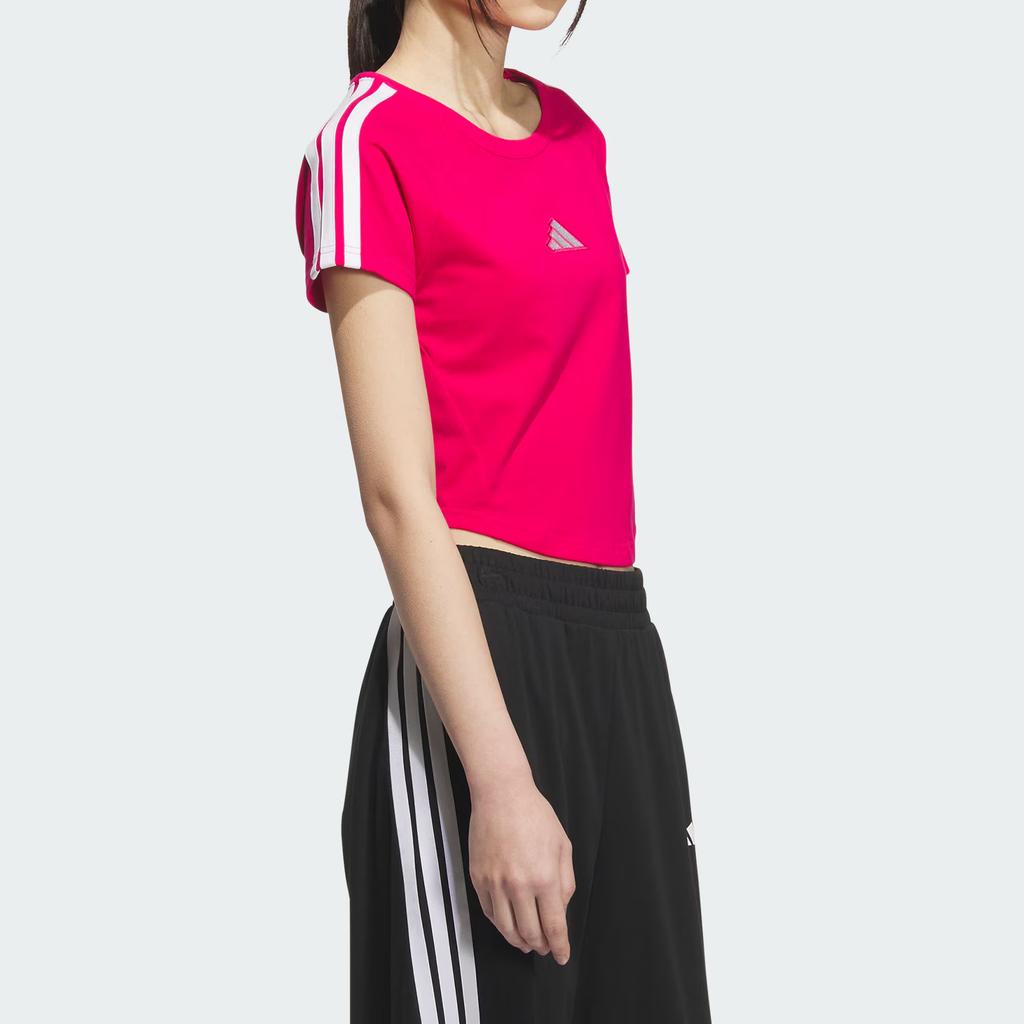 New Adidas T Shirts Women's Eye Catching Pink/White KC0183