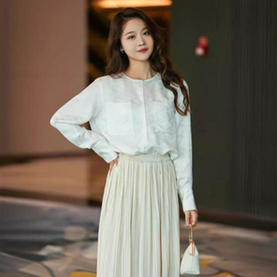 Spring 2025 Women's Silk Long Sleeve Round Neck Shirt