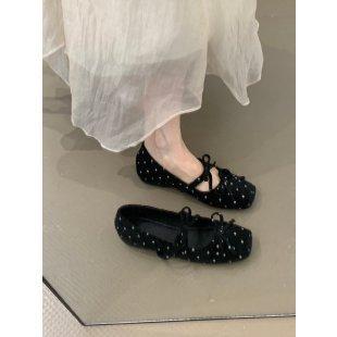 Inner height increase! Korean retro polka dot square head Mary Jane shoes light mouth single shoes ballet shoes early autumn French women's shoes