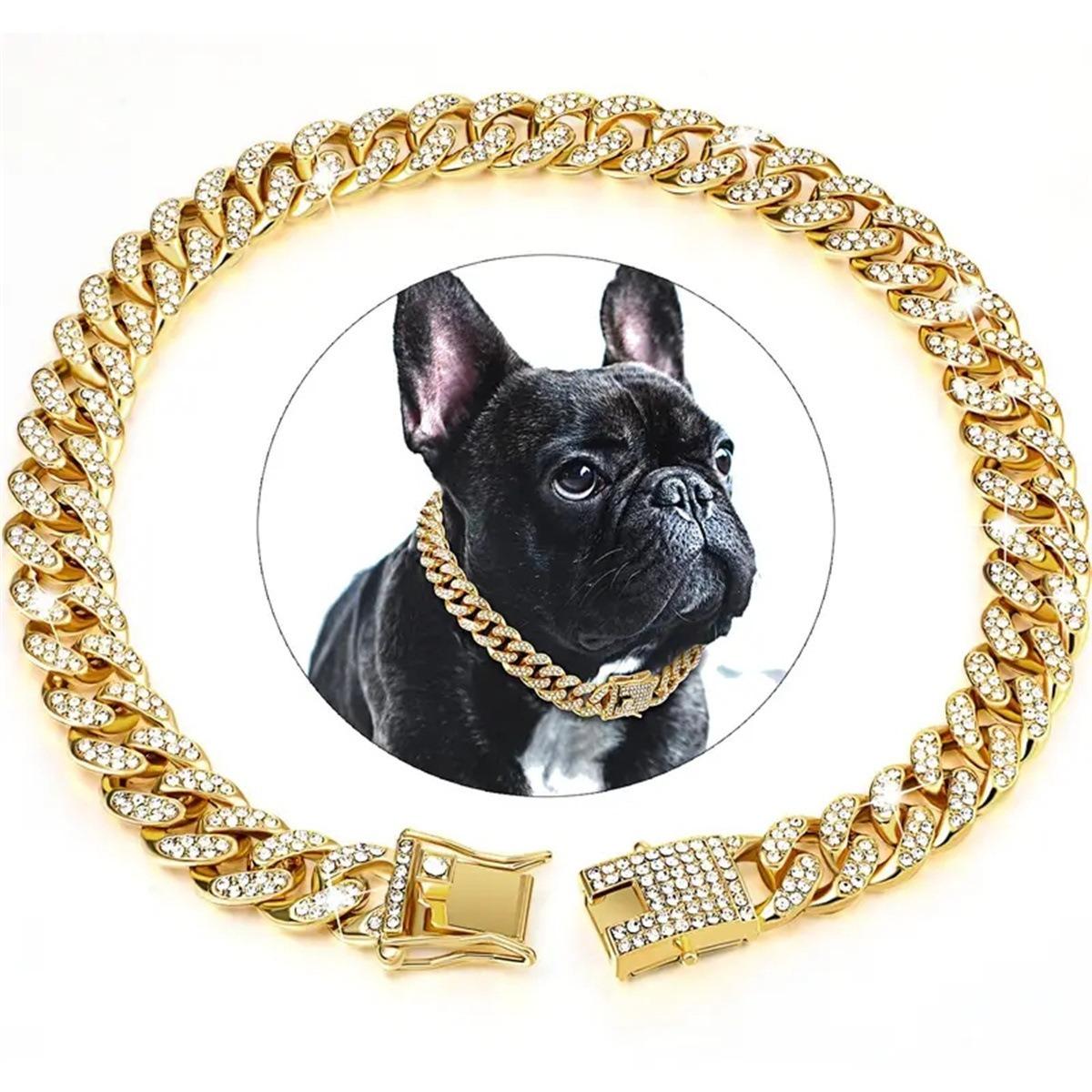 Goldene Hundekette Diamant-Hundehalsband Metall-Sicherheitsverschluss Haustierhalsband Schmuckzubehör Halskette Für Kleine Mittlere Große Katze 35cm goldgelb