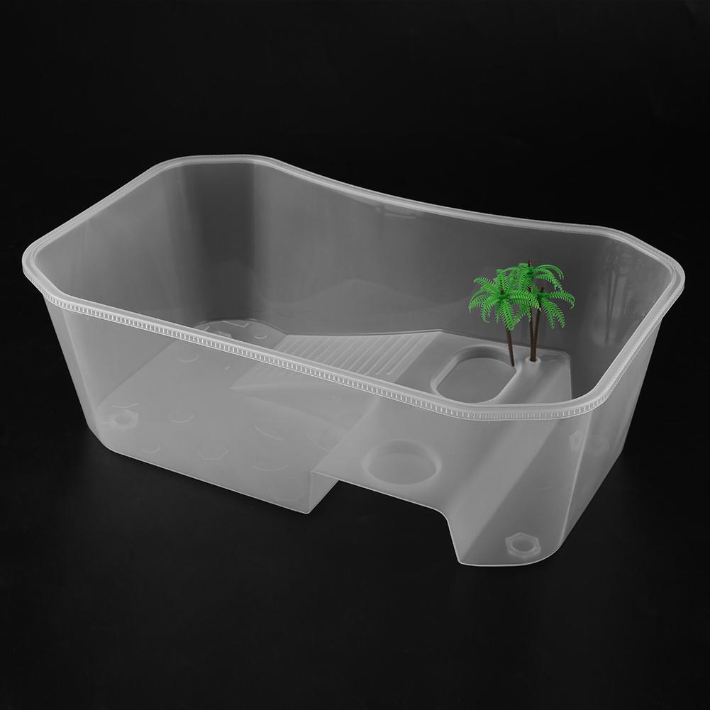 Small Plastic Open Fish Tank with Basking Platform for Turtle Reptile(White)