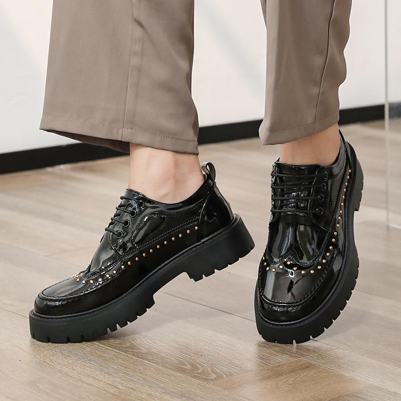 Fashion High Quality Men Artificial Leather Platform Oxfords Shoes Luxury Lace-Up Thick Soled Male Shoes Fashion Street Men Casual Shoes