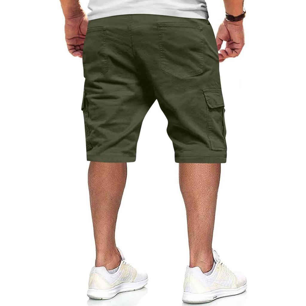 Mens Casual Cargo Shorts with Drawstring Waist Relaxed Fit Lightweight Fabric Multiple Pockets Knee Length Design