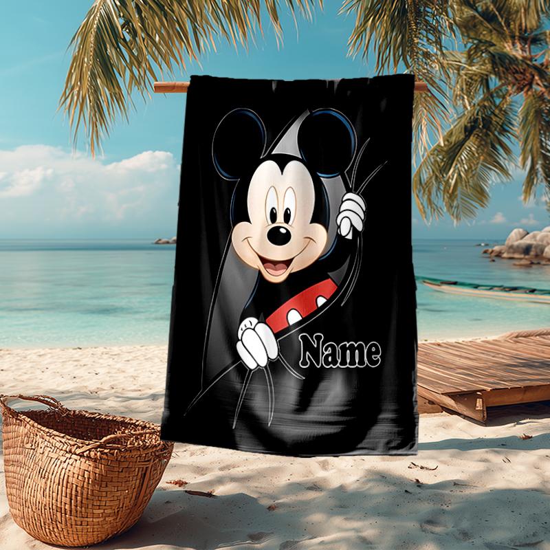 Custom Name Ultra-Soft Beach Towel with Mickey Theme,Ideal for Pool - Camping, Diving - Perfect Travel Essential, Vibrant Beach Towel.