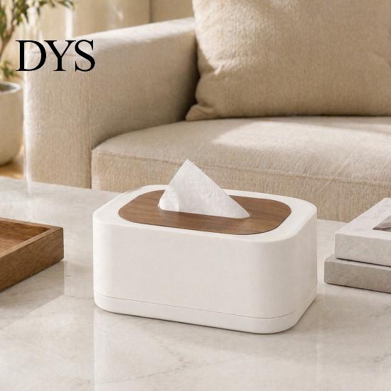 Tissue Holder for Desk Modern Box Holder, Spring Loaded Napkin Dispenser with Remote Plastic Cover Control Storage Tray Coffee Table, Home Office