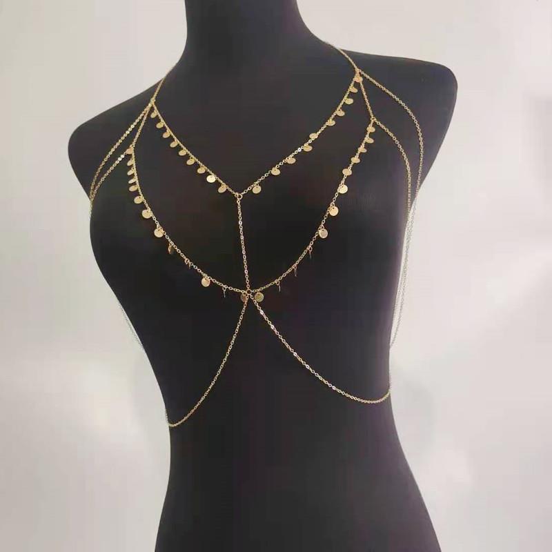 Waist chain feminine minimalist temperament sequined fringed waist bikini chest chain beach style nightclub sexy body chain
