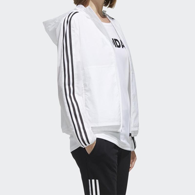 Adidas Three-Stripe Sports Hooded Jacket Women Outerwear White FM9257