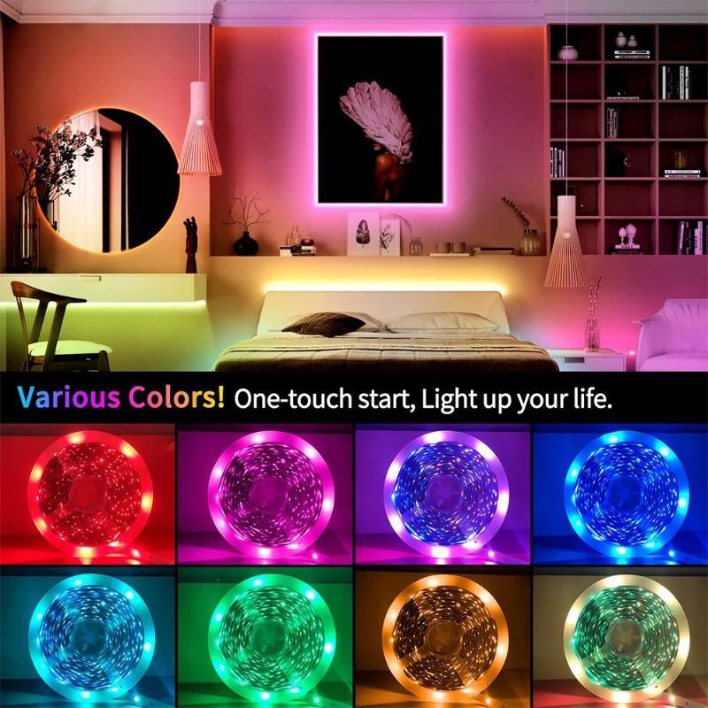 5V RGB Seven-Color LED Strip with 16 USB-Powered Self-Adhesive Lights for TV Background Atmosphere