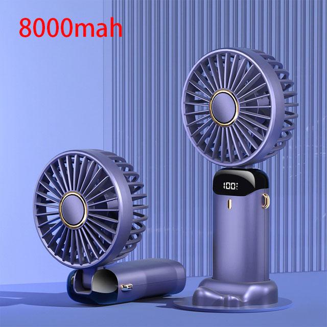 Mini Ventilatore Portatile Pieghevole 5 Velocità | USB Ricaricabile Con Display LED E Base Portacellulare | Ventola Da Mano, Tavolo E Appesa | Blu 21x9x3cm 150g