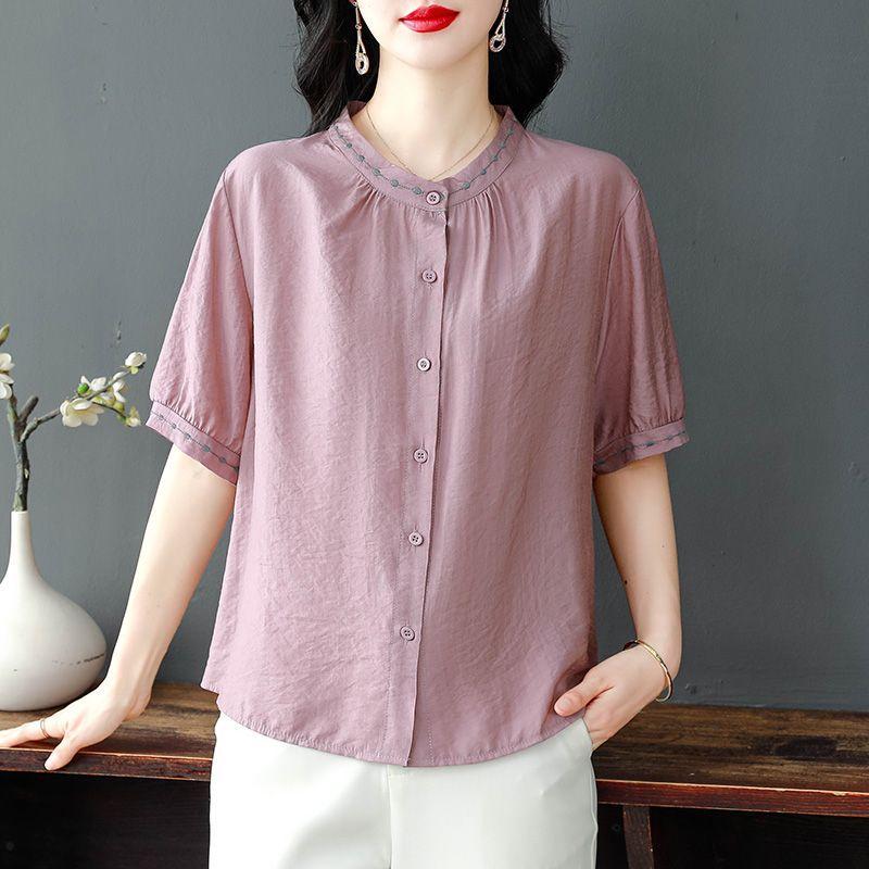 Вышитая Блузка Женская С коротким рукавом Летняя Свободная Стройнящая Топ S розовый
