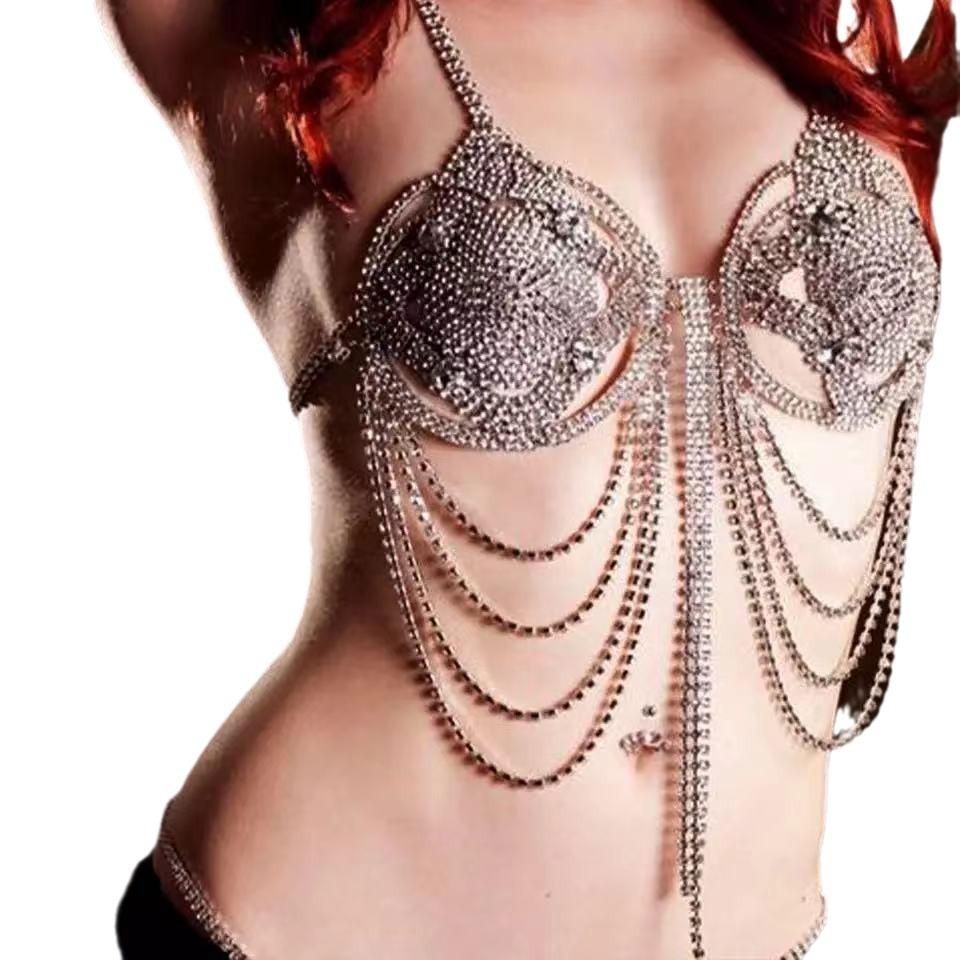 Europäische und Amerikanische Übertriebene Diamant-Fransen Körperkette, Luxuriöses Temperament Nachtclub Bikini Brustkette Körperkette