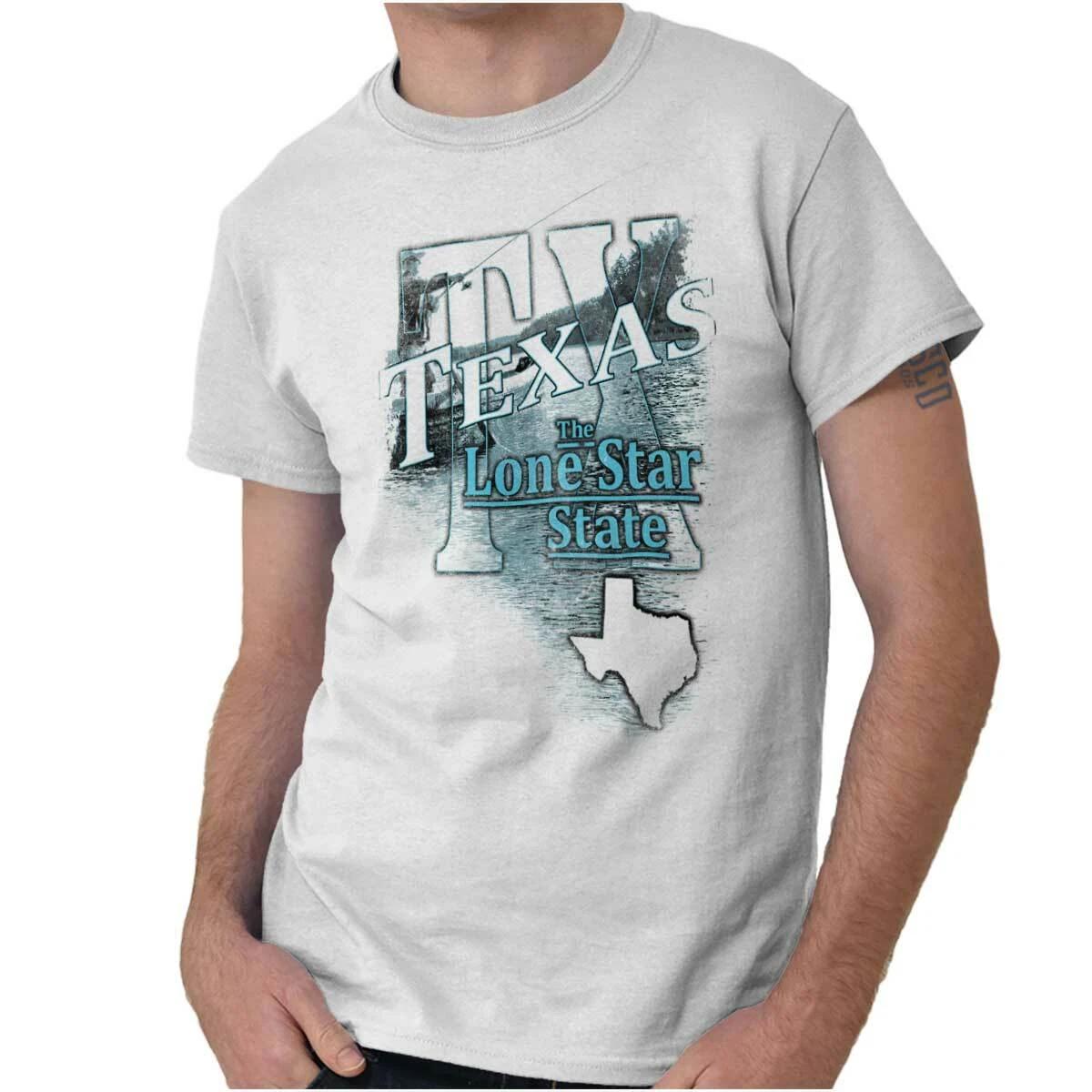 Texas Fishing Lake Souvenir Travel TX Tourist Adult Short Sleeve Crewneck Tee L