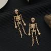 Light Luxury Full Rhinestone Skull Earrings for Women  Exaggerated Skeleton Pendant Earrings Halloween Party Jewelry Gift