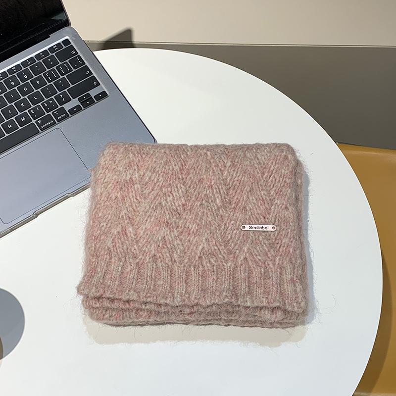 Alpaca Wool Korean Atmosphere Knitted Scarf Women'S Winter  Student Solid Color Versatile Warm Men Hairy Elegant And Generous