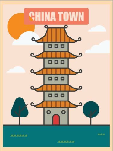 

Metal plaque vintage retro style China Town Tower Classic tin door sign ExploreAluminum 20x30cm（7.8x11.8inch）