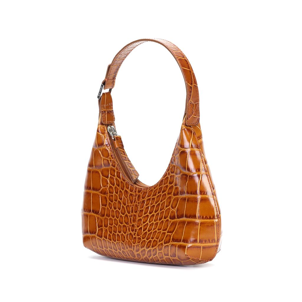 By Far Baby Amber Vintage Crocodile Pattern Embossed Leather Shoulder Bag Women shoulder bag Brown 20FWBASTNDSMA