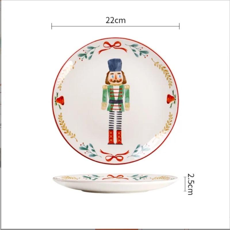 Christmas Ceramic Dinner Santa Christmas Tree Round Plate Dessert Dish Flat Dinner Plate Easy To Clean Home Snack Western Plates