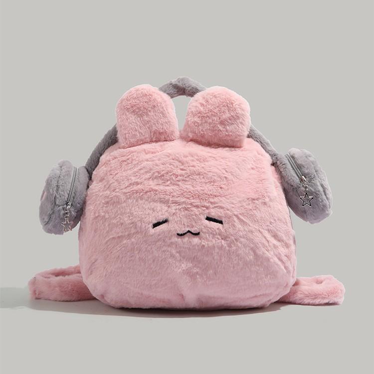 

Осень и Зима Милые Наушники Кролик Плюшевый Рюкзак 2025 Новый Нишевый Студенческий Рюкзак для Поездок в Школу Универсальный Рюкзак розовый