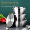 Stainless Steel Basin Set with Lid: Ideal for Kneading Dough, Beating Eggs, Washing Vegetables, and Draining. Round Strainer Pot Included.