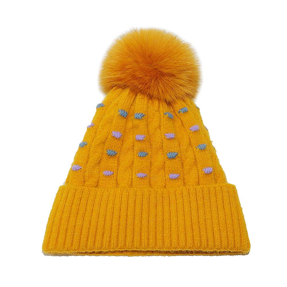 

2025 autumn and winter new wool hat fleece thickened warm winter hat trend versatile polka dot jacquard knitted hat children M（56-58cm） жёлтый