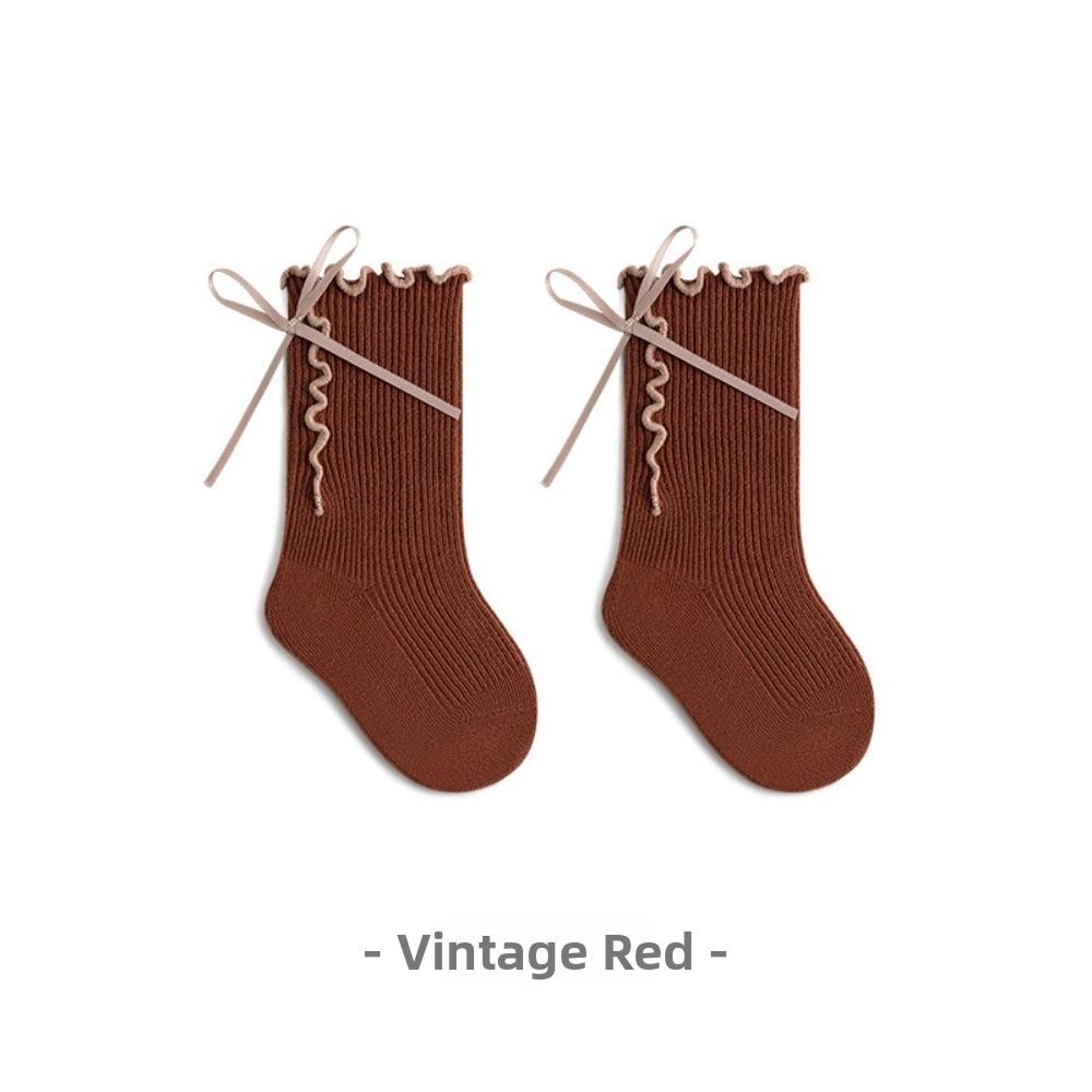 Seamless Toe Ruffle Bow Socks Cotton Material Baby Girls Socks Cotton Mid Calf Socks  Spring Season