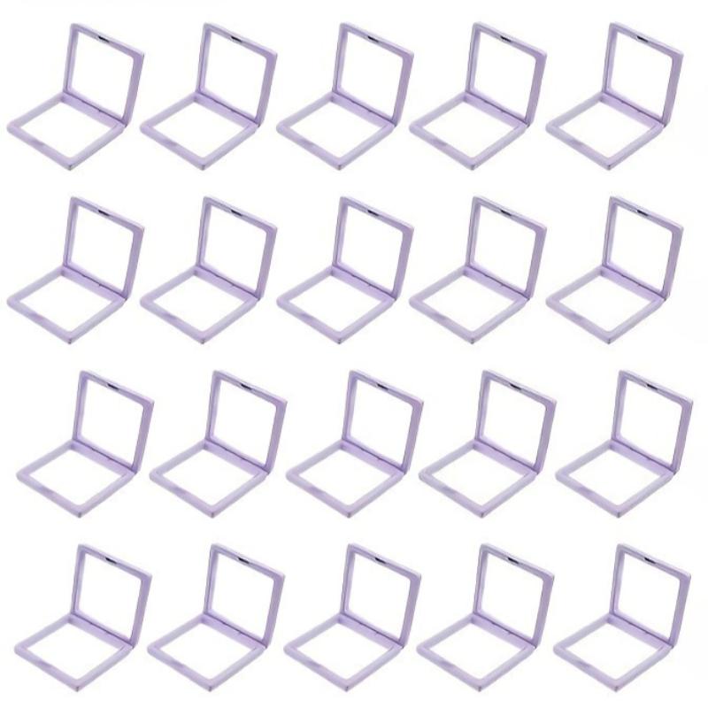 

20pcs Lavender Purple 3D Floating Display Boxes Transparent Frame Case with Base PE Film Jewelry Storage Box Showcase Organizers