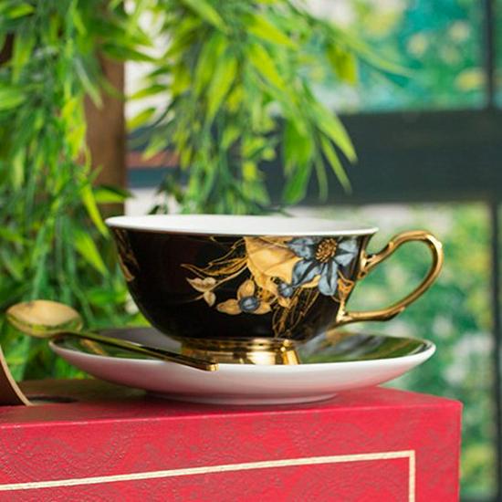 Vintage Luxury Bone China Coffee & Tea Cup Set - Elegant Ceramic Gift Pair