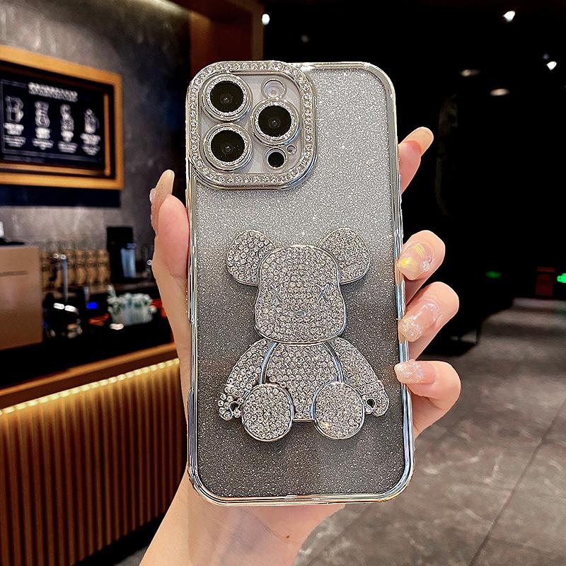 Applicable to iPhone18Pro mobile phone case gradual change glitter electroplating rhinestone Apple 14 flash diamond violent bear protective case