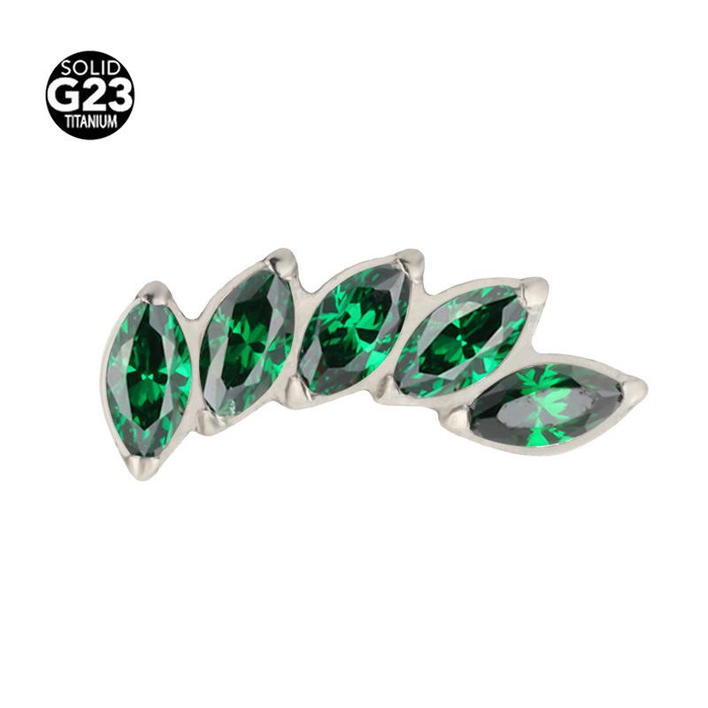 Marquise Multicolor Zircon Stud Earrings – F-136 Titanium Alloy for Lip and Ear Cartilage Piercing.