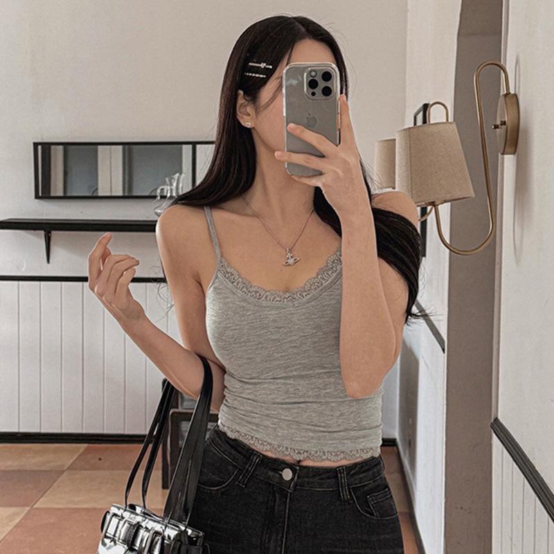 Korean Slimming Lace Trim Solid Color Camisole