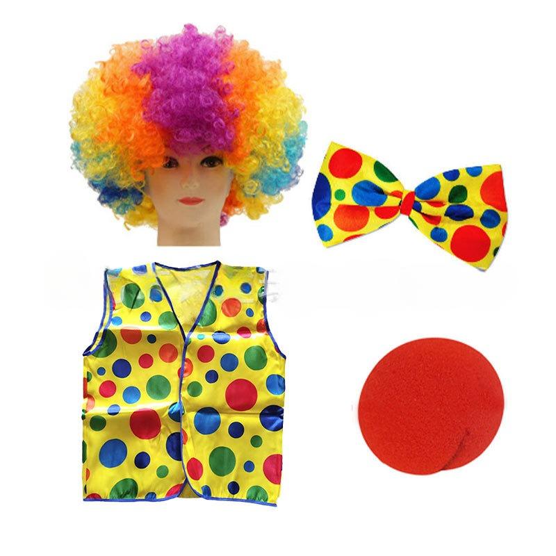Clown Dress Up Performance Costume Colorful Rainbow Fans Exploding Head Wig Curly Hair Cover Headgear Clown Cos