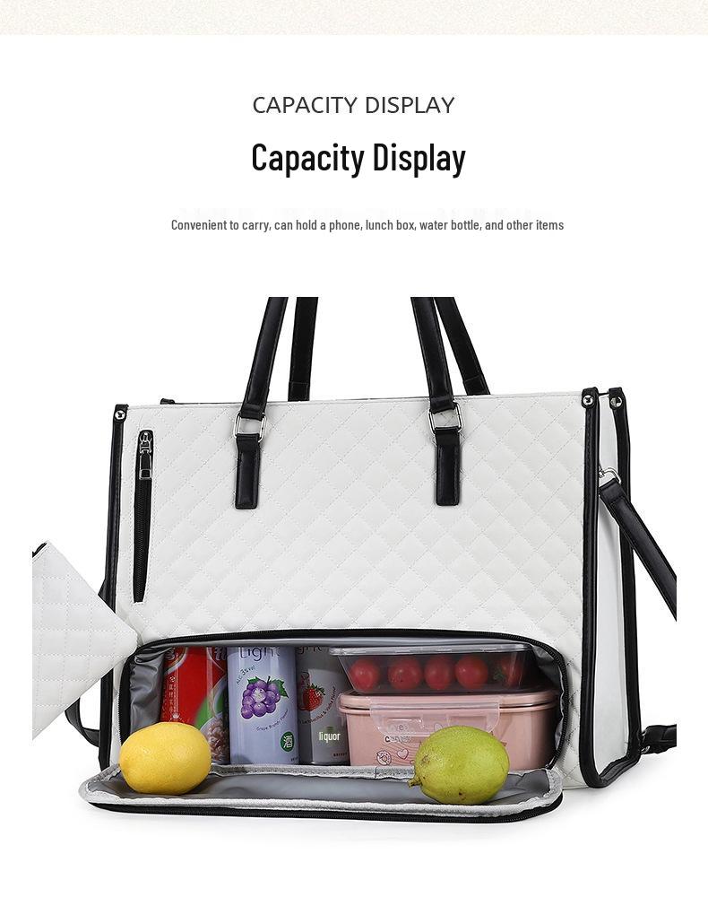 High-Quality Insulated Black Diamond Lattice Lunch Bag, Handbag, and Crossbody Tote