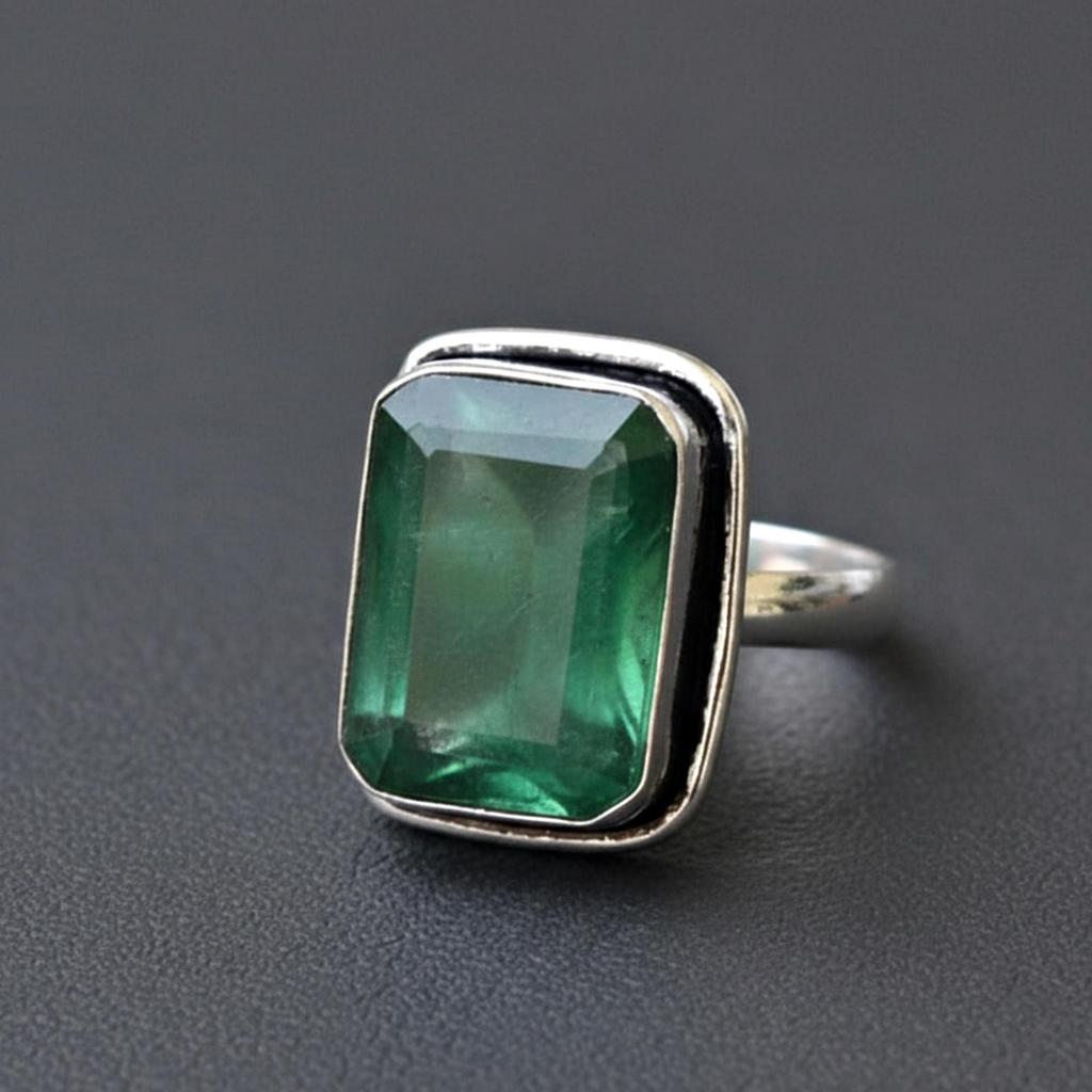 Szmaragdowy Pierścionek Statement, Biżuteria ze Srebra Próby 925, Minimalistyczny Pierścionek z Kamieniem Szlachetnym w Stylu Boho, Ręcznie Robiony Pierścionek Zaręczynowy