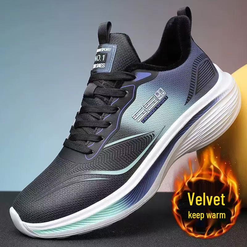 Men's Plus Size Leather Sports Shoes with Velvet, Soft Sole, Lightweight, Comfortable & Wear-Resistant for All Seasons Running