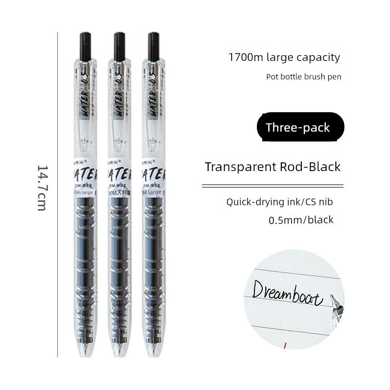 

Miss Ben Press Gel Pen Large Capacity Mineral Water Baote Bottle Brush Question Pen Student Exam 0.5 Quick-Drying Black Pen Transparent Black [3 Pack]] 0.5mm