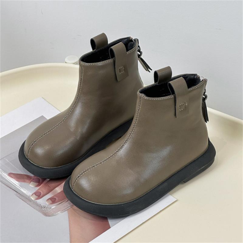 

Autumn Children Boots Leather Girls Ankle Boots Zip Back Rubber Sole Toddler Kids Boots EU21-30 26 армія зелений колір