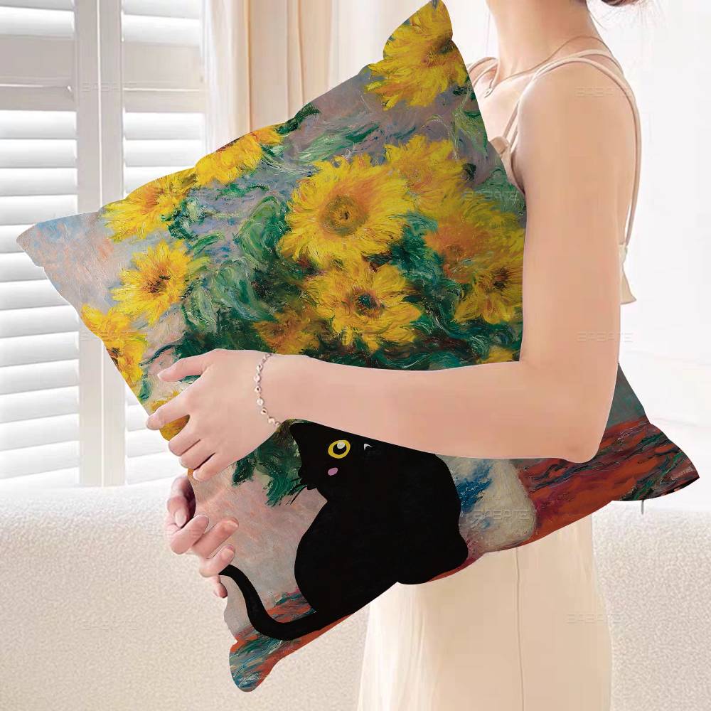 Svart Katt Van Gogh Kuddfodral Tecknad Gåva Kuddfodral Sovrum Hem Soffa Stol Säte Dekor Kuddfodral