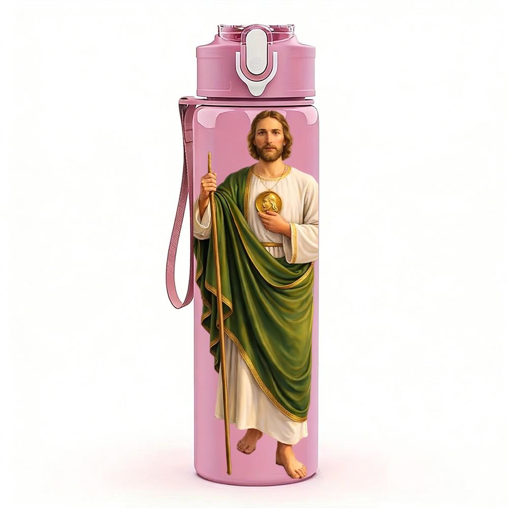 1PC Saint Joseph Religious Figure 750ml Color Plastic Sports Water Bottle Leakproof Flip Straw Lid Suitable for Sports Office Home Use