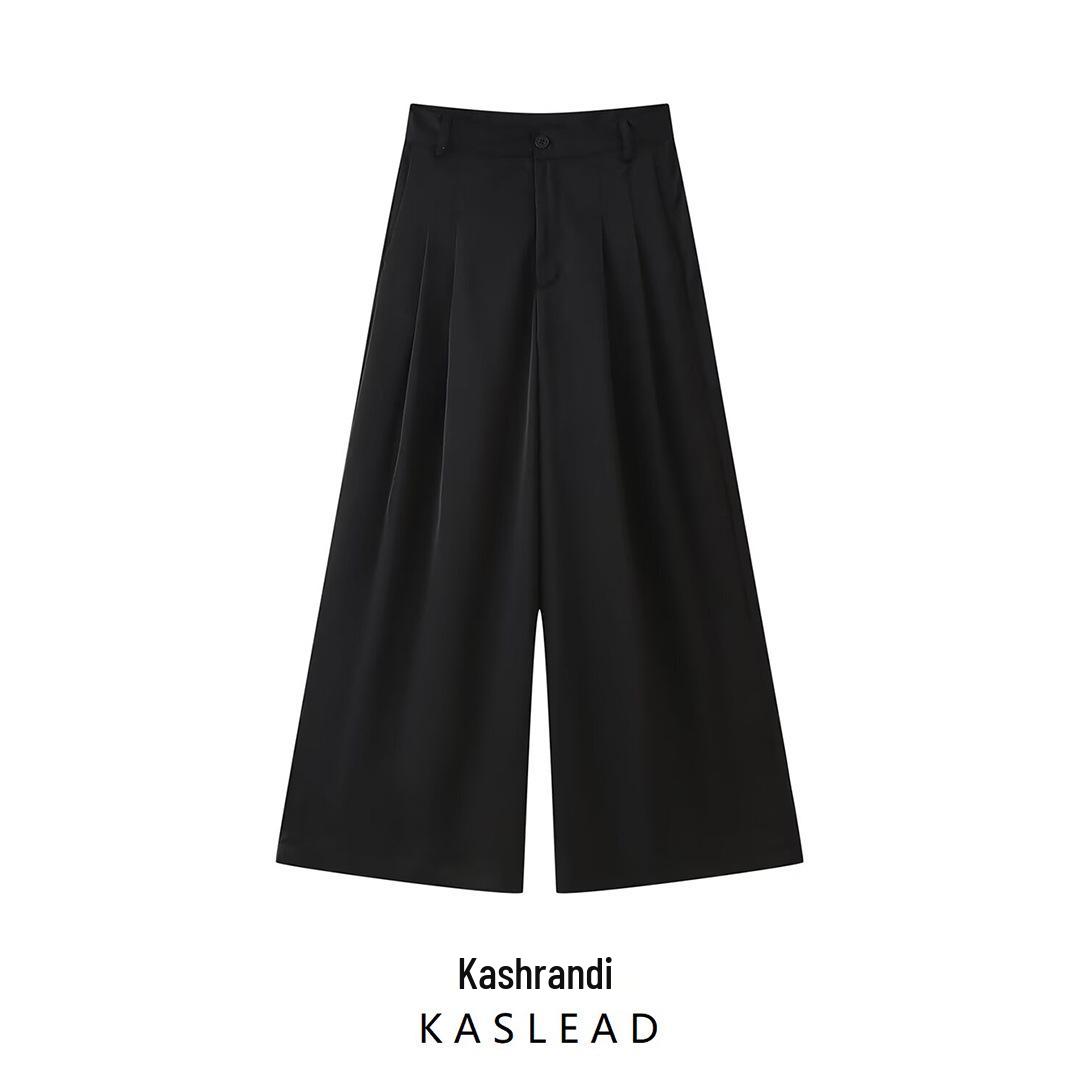

2025 Spring Women s European & American Wide-Leg Satin Pleated Trousers L