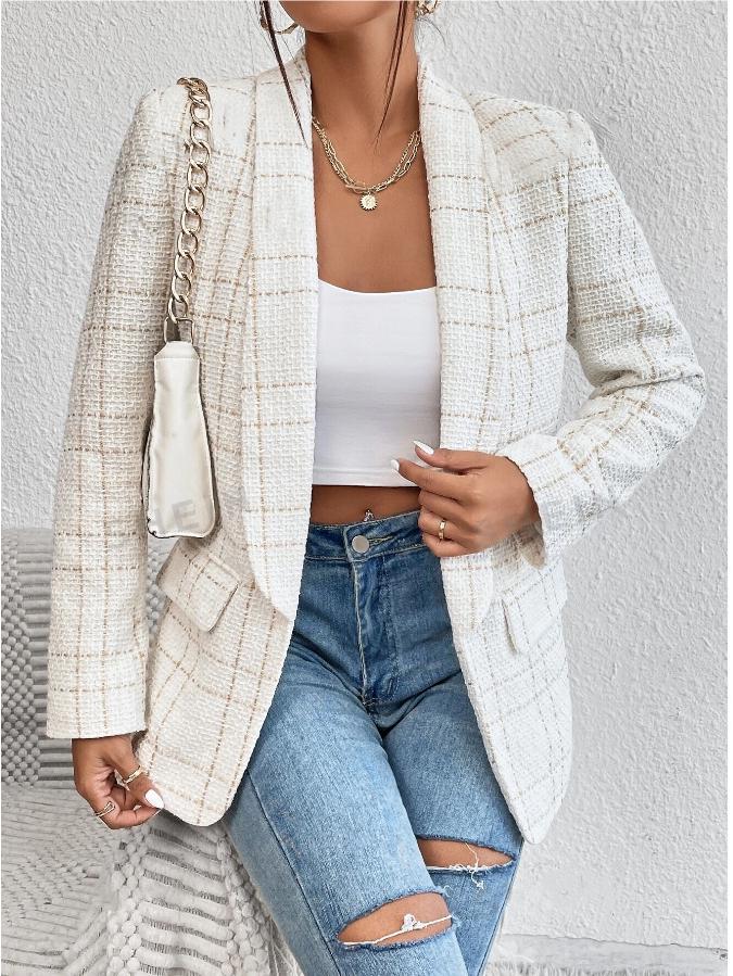 European and American Plaid Long-Sleeve Lapel Suit Coat