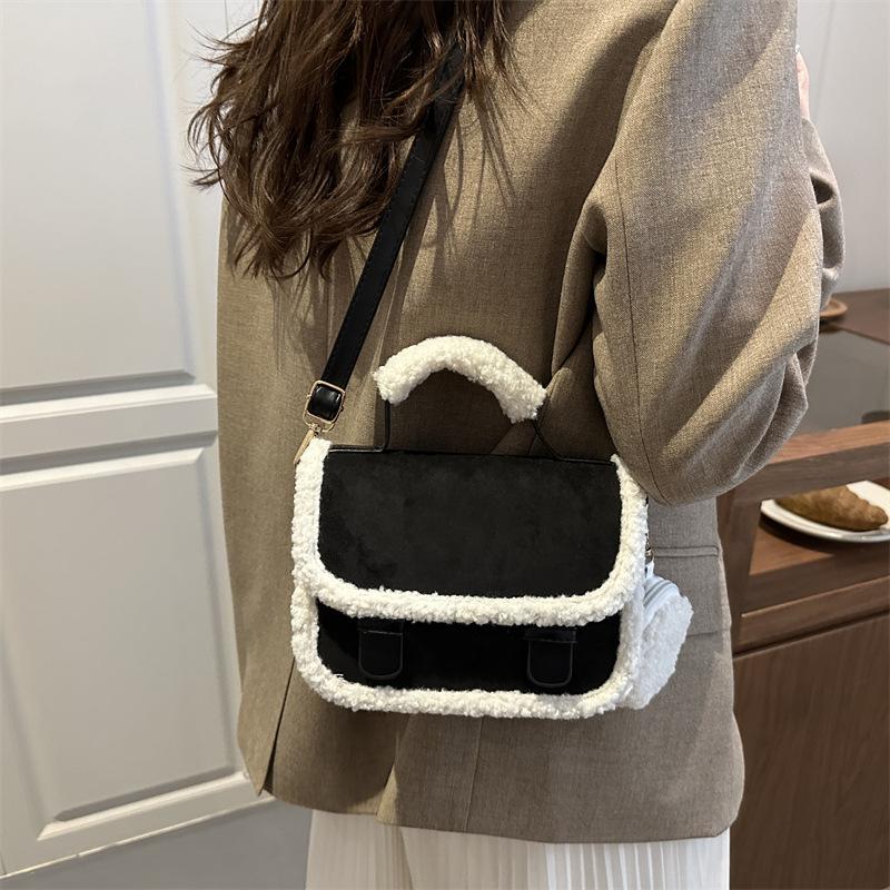 Women Light Luxury Fashion Korean Style Casual Frosted Splicing Commuter Versatile Crossbody Small Square Bag