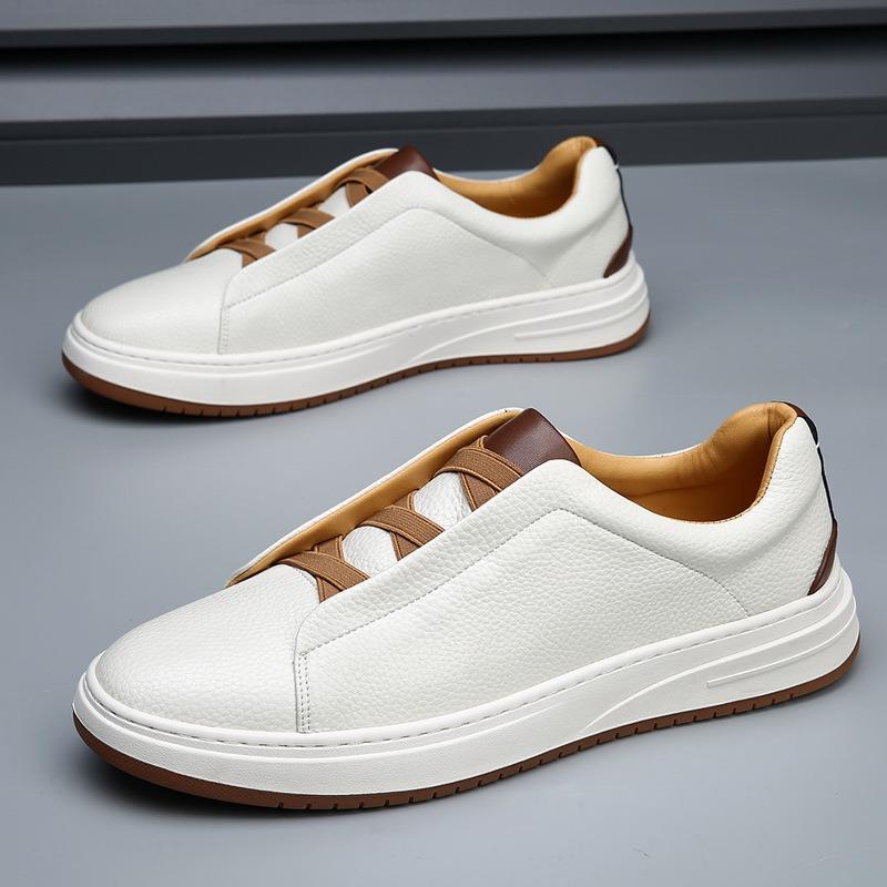 Board shoes men's leather high-end platform white shoes autumn trendy shoes versatile one-pedal lazy casual shoes