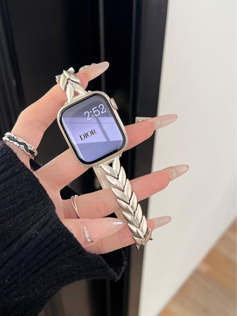 Wheat Ear Fine Diamond Metal Strap for Apple Watch - Stylish Fashion Band
