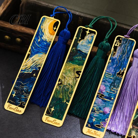 Hollow Carved Metal Bookmark Bookmarks with Tassel, Out Oil Painting Theme Book Unique Gift Page Mark, Reading Accessory for Lovers, Women, Teachers,