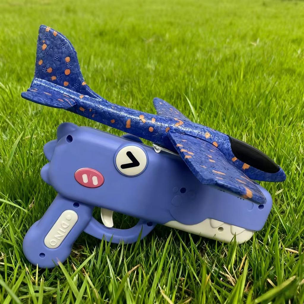 Foam Glider Airplane Launcher Toy, Dinosaur Catapult Gun Aircraft, Outdoor Flying Aircraft with Easy-Load Mechanism, Long Flight Distance Gliders