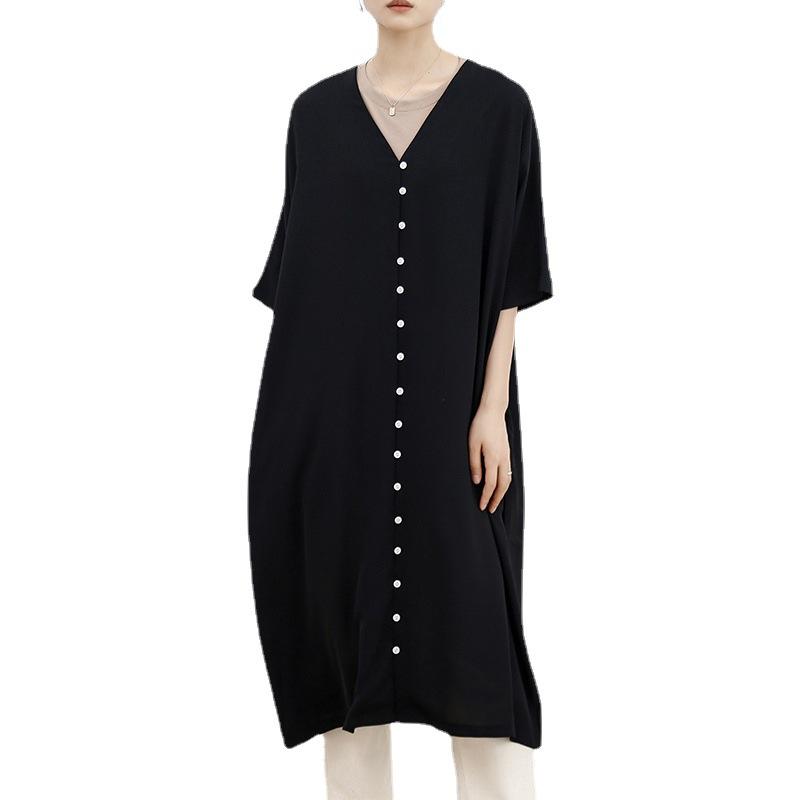 Jarní a letní volné šaty s krátkým rukávem a výstřihem do V, 3 barvy, košilové dlouhé šaty, oblíbené nové modely