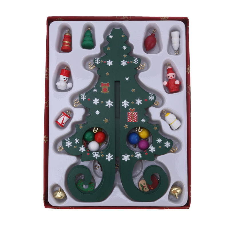 Wooden Christmas Tree Pendant Set Creative Xmas Hanging Ornament Six Tree with Small Pendant Set